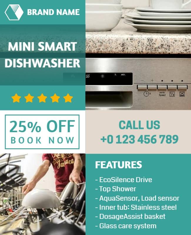 Mini Smart Dishwasher Promotional Flyer Template