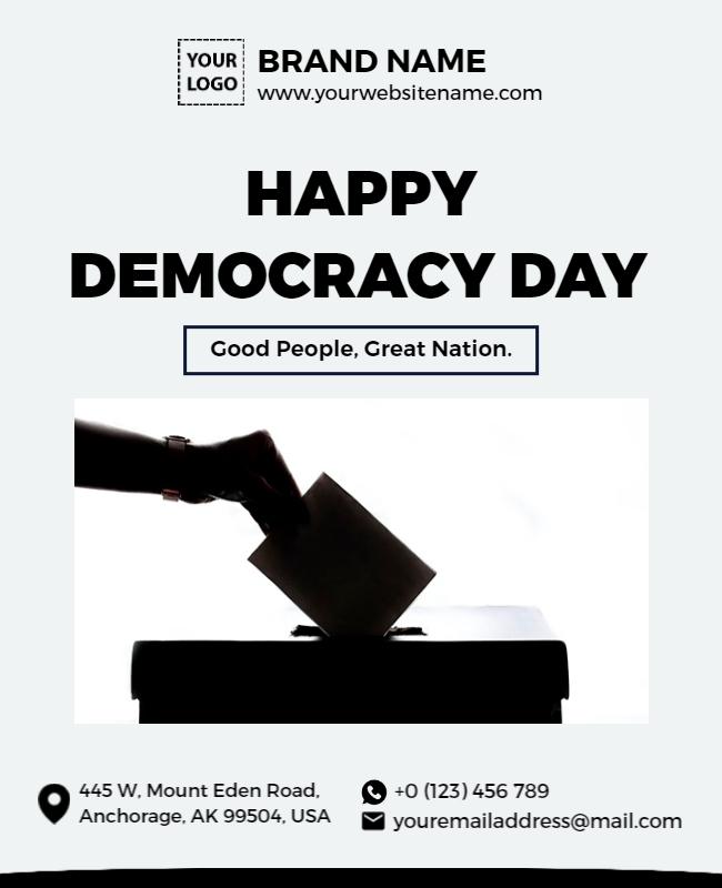 Minimalist Black and White Democracy Day Celebration Poster Template