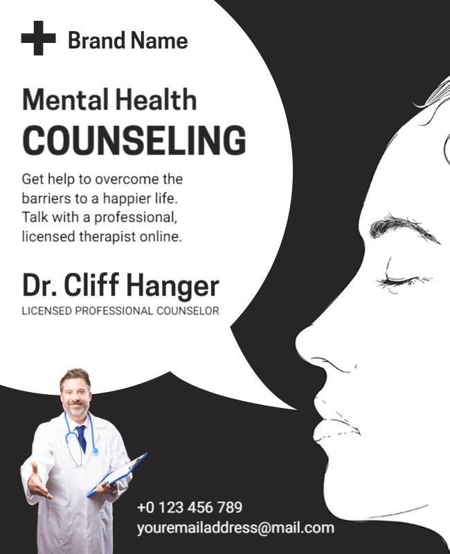 Minimalist Black Mental Health Counseling Service Poster Template