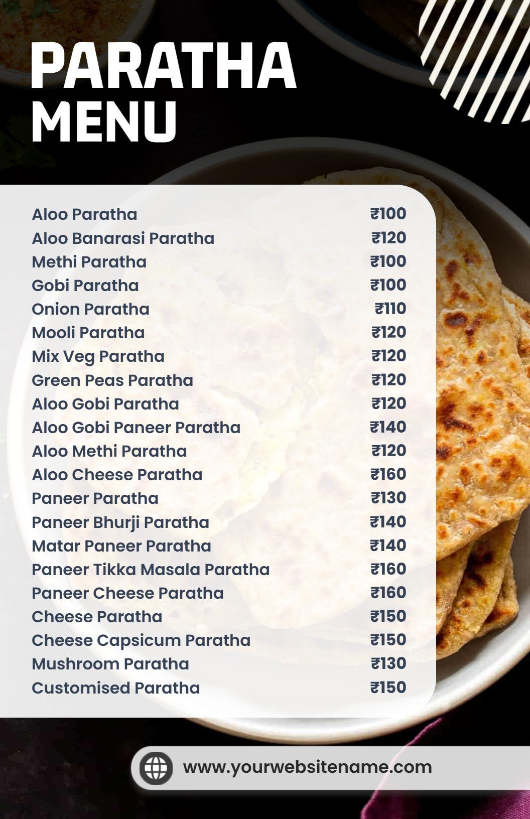 Minimalist Black Overlay Paratha Menu Template