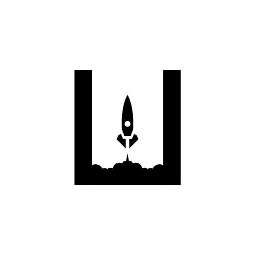 Minimalist Black Rocket Launching into Space Logo Template