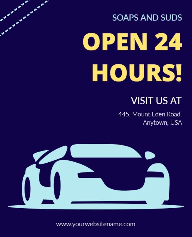 Minimalist Blue Car Wash Open 24 Hours Poster Template