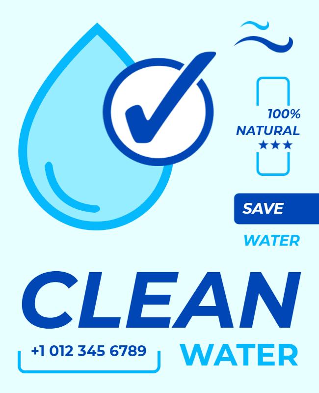 Minimalist Blue Clean Water Conservation Awareness Poster Template