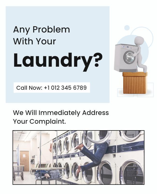 Minimalist Blue Laundry Service Assistance Poster Template