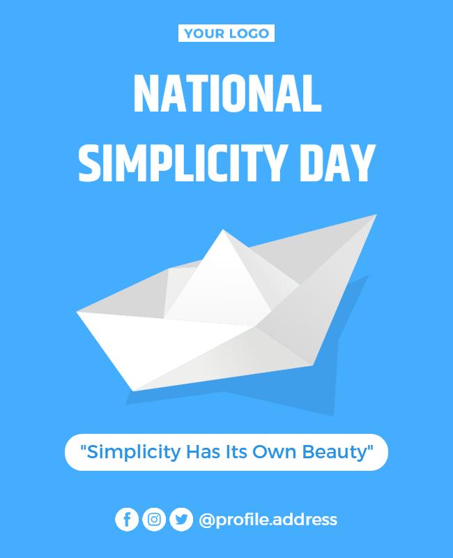 Minimalist Blue National Simplicity Day Celebration Poster Template