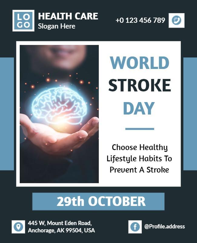 Minimalist Blue World Stroke Day Health Awareness Poster Template
