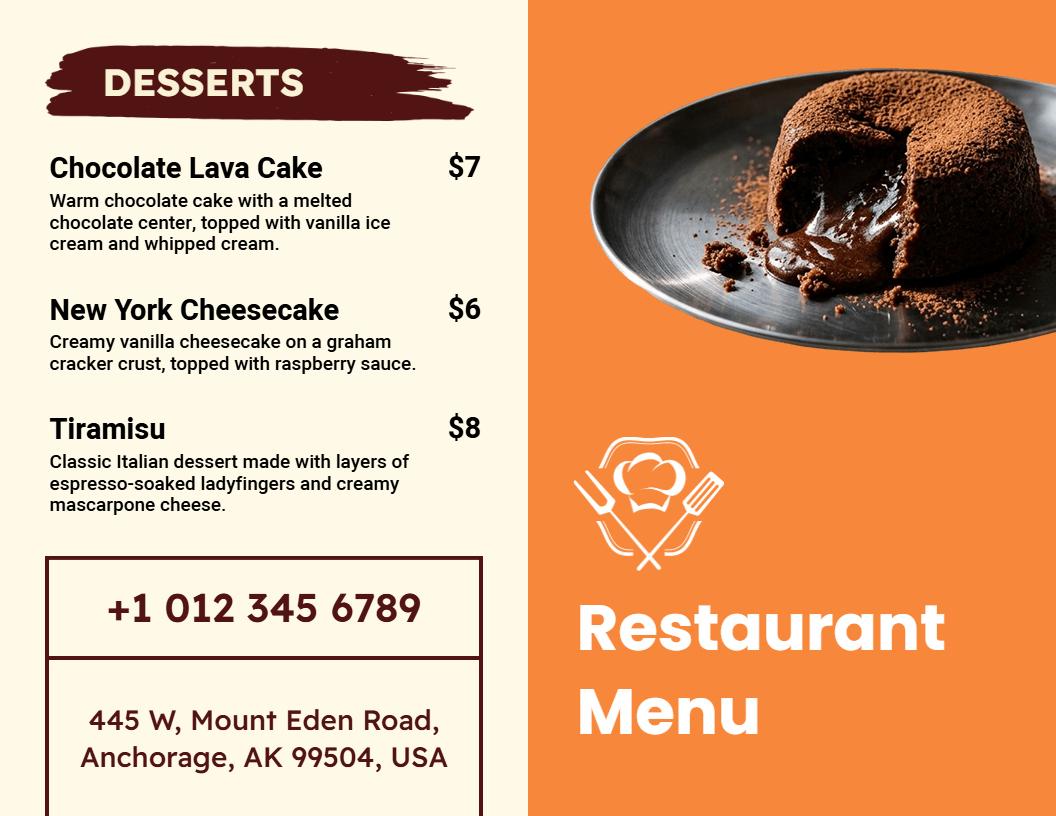 Minimalist Brown and Orange Dining Bi-Fold Menu Template