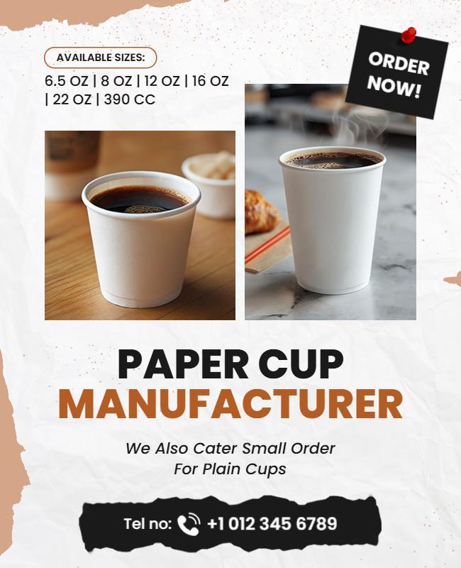 Minimalist Brown Paper Cup Manufacturer Advertising Poster Template