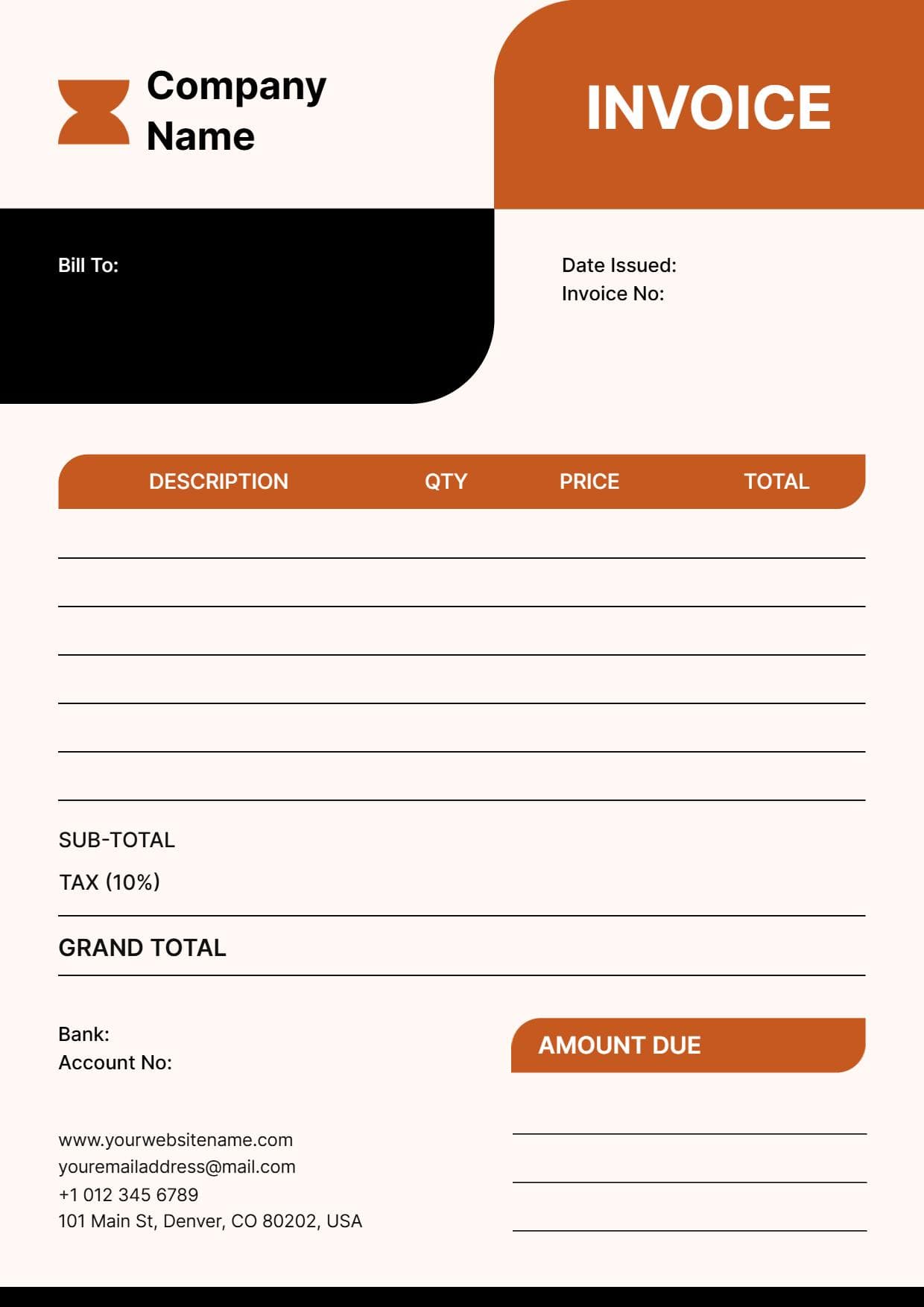 Minimalist Business Transaction Payment Blank Invoice Template