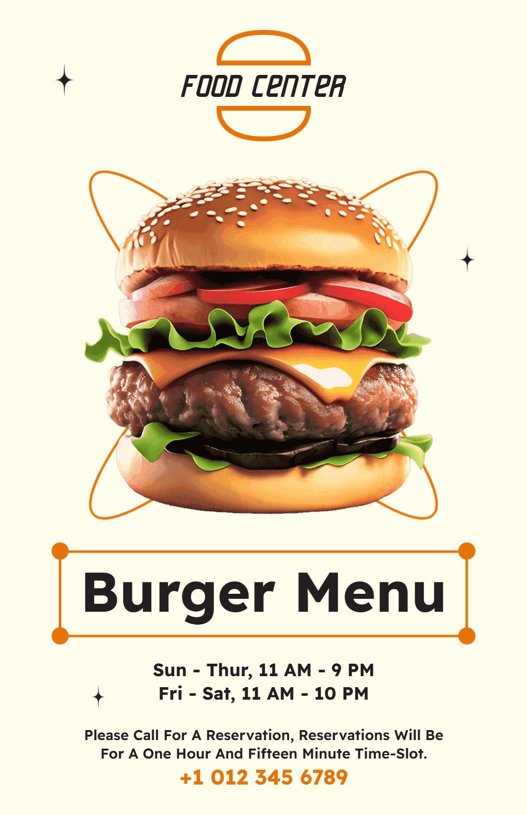 Minimalist Creamy Burger Restaurant Menu Template