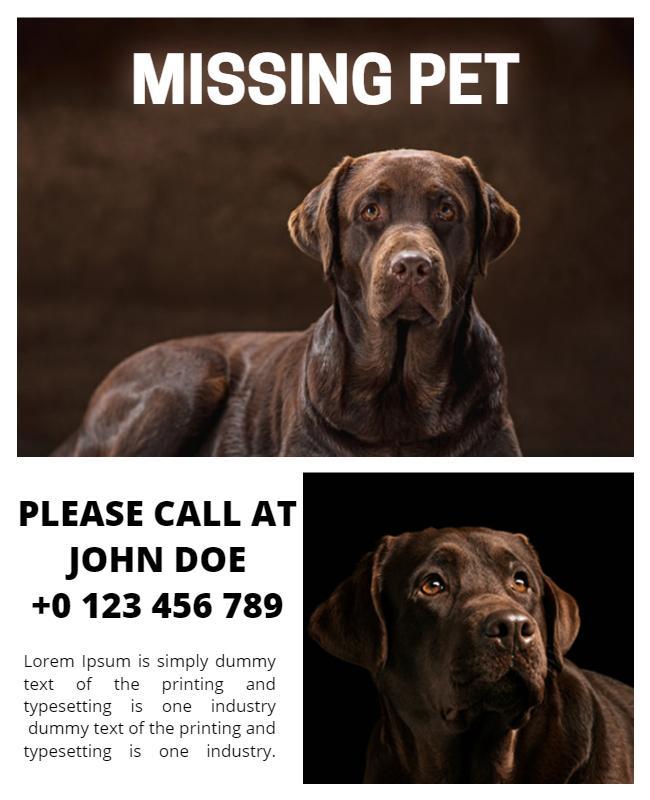 Minimalist Dog Missing Pet Poster Template