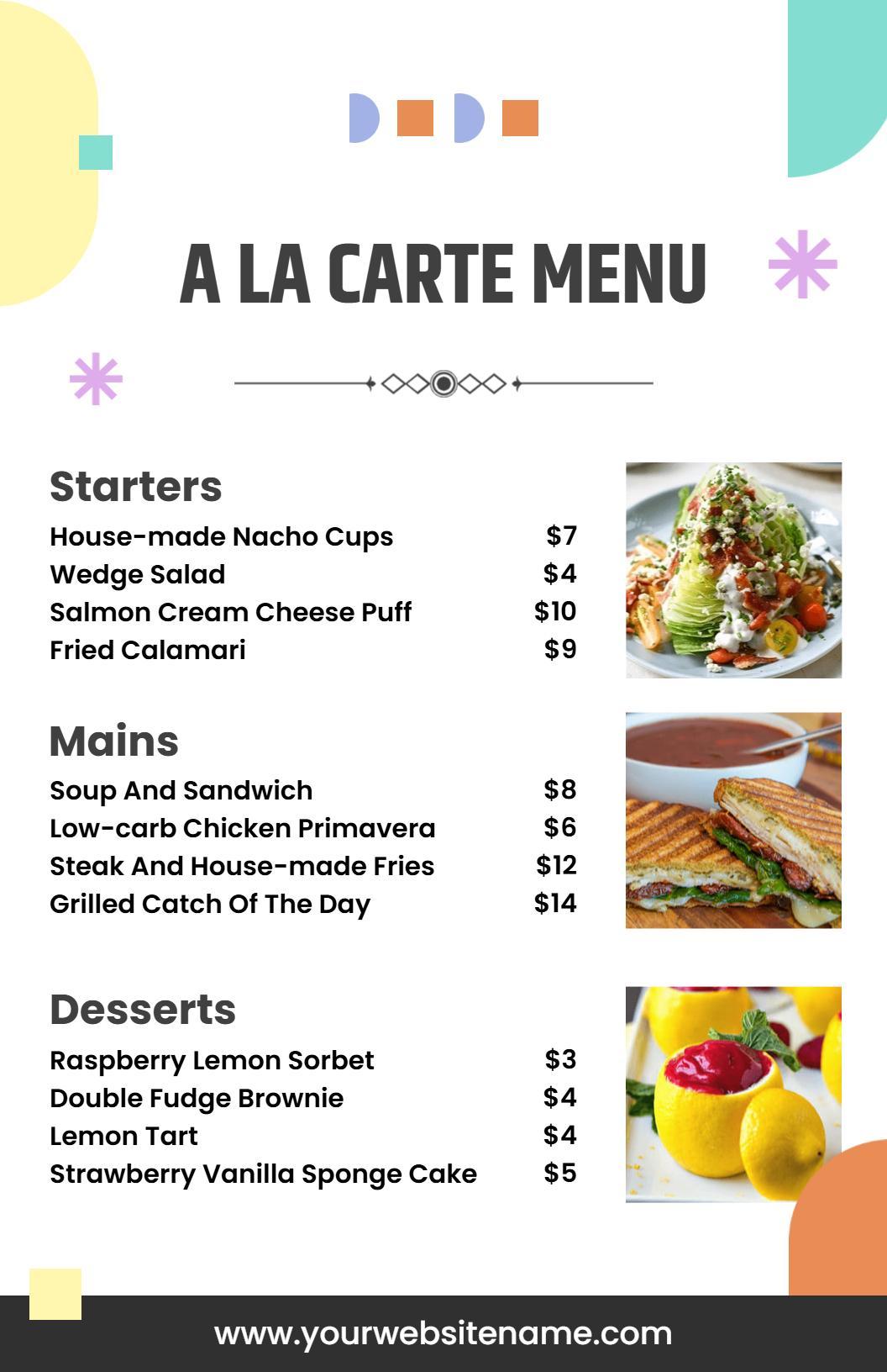 Minimalist Geometric a La Carte Menu Template