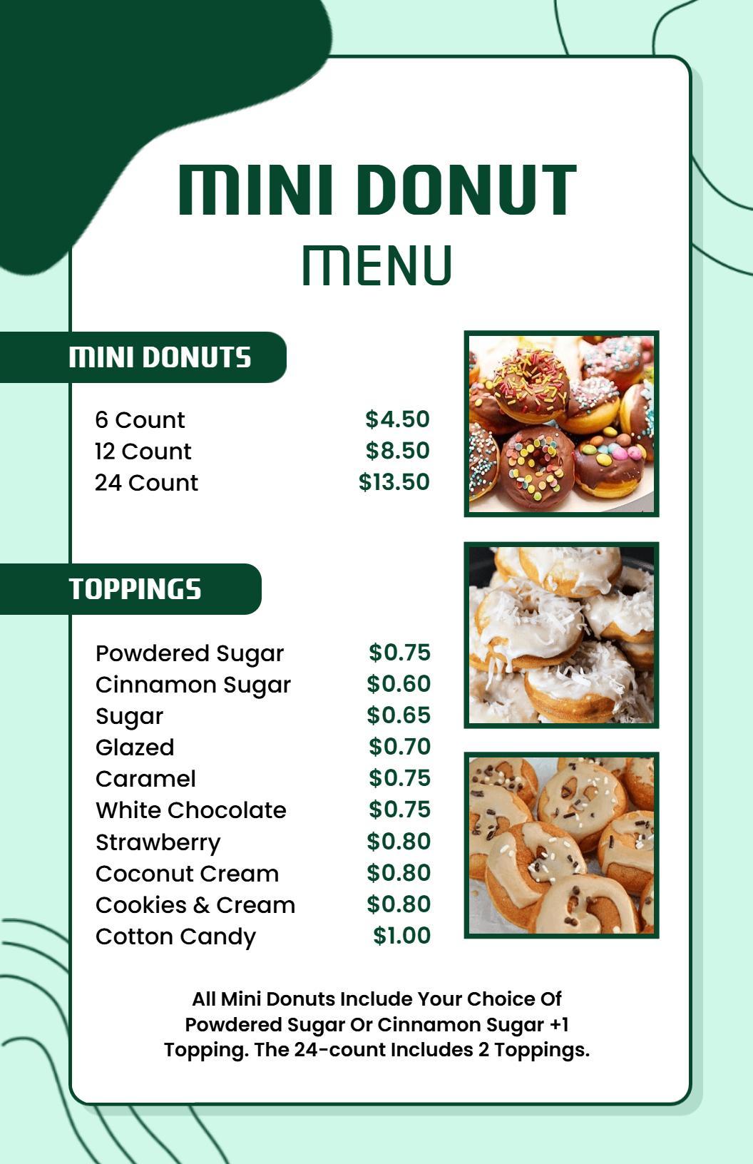 Minimalist Green Donut Menu Template