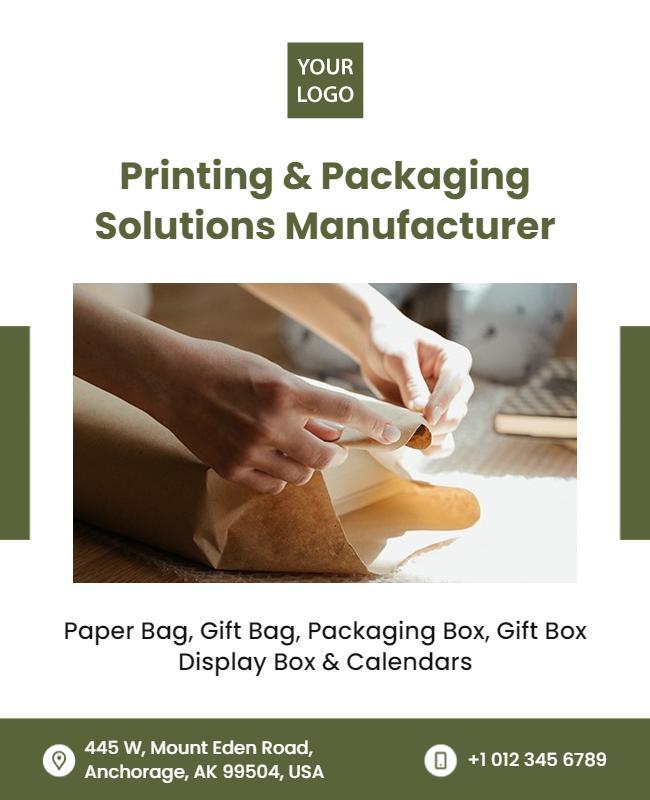 Minimalist Green Printing and Packaging Solutions Poster Template
