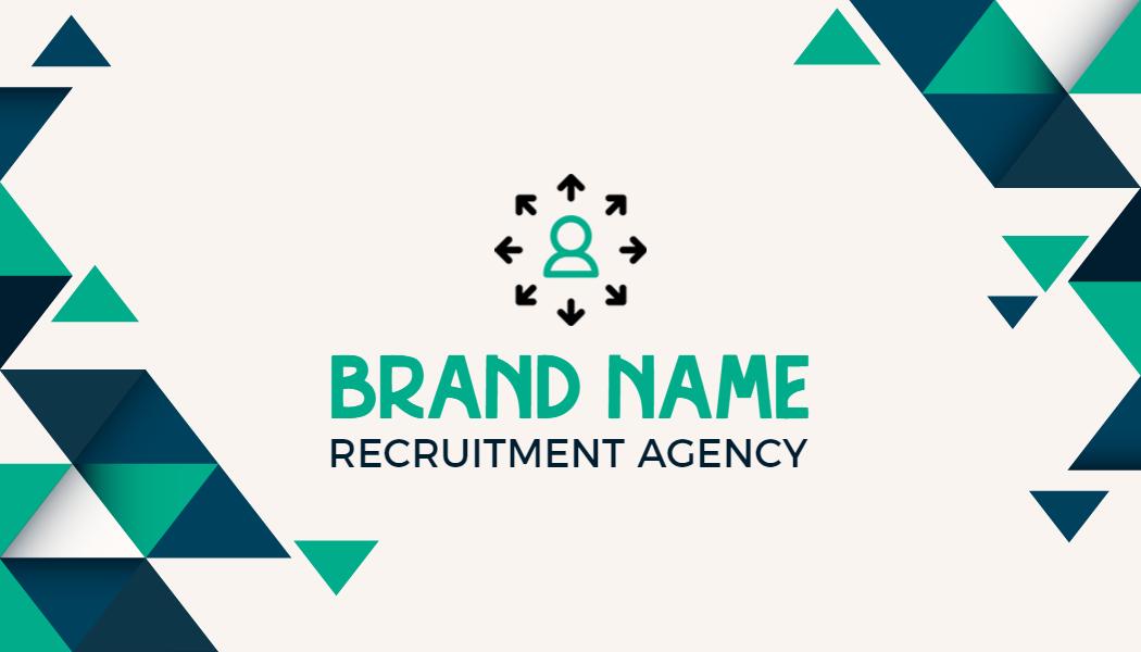 Minimalist Green Triangular Recruitment Agency Business Card Template