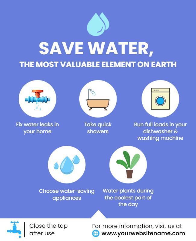 Minimalist Light Blue Sustainable Water Usage Tips Poster Template