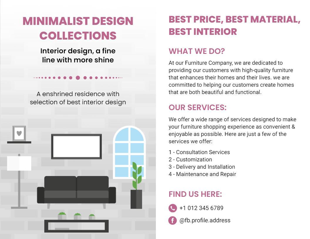 Minimalist Modern Furniture Design Collection Services Brochure Template
