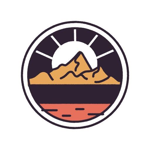 Minimalist Mountain Landscape with Sun and Water Logo Template