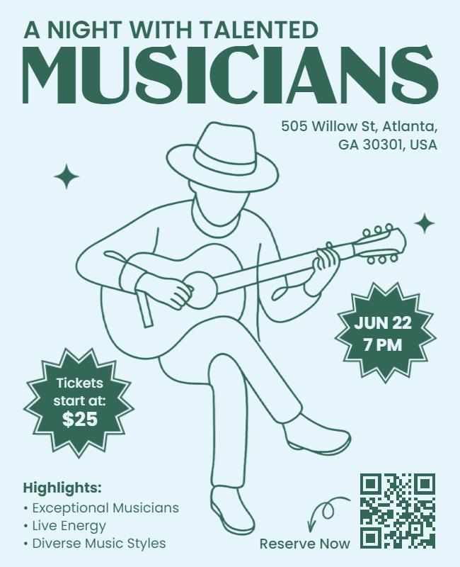 Minimalist Musician Night Concert Event Flyer Template