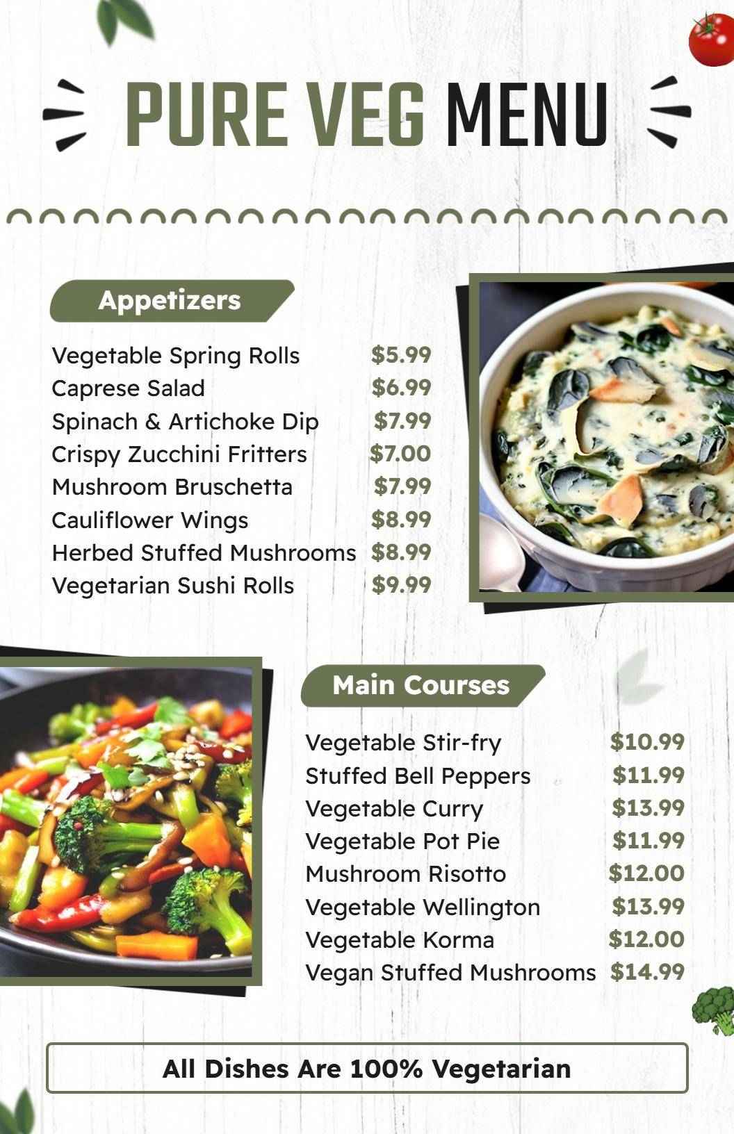 Minimalist Natural Pure Veg Cuisine Menu Template