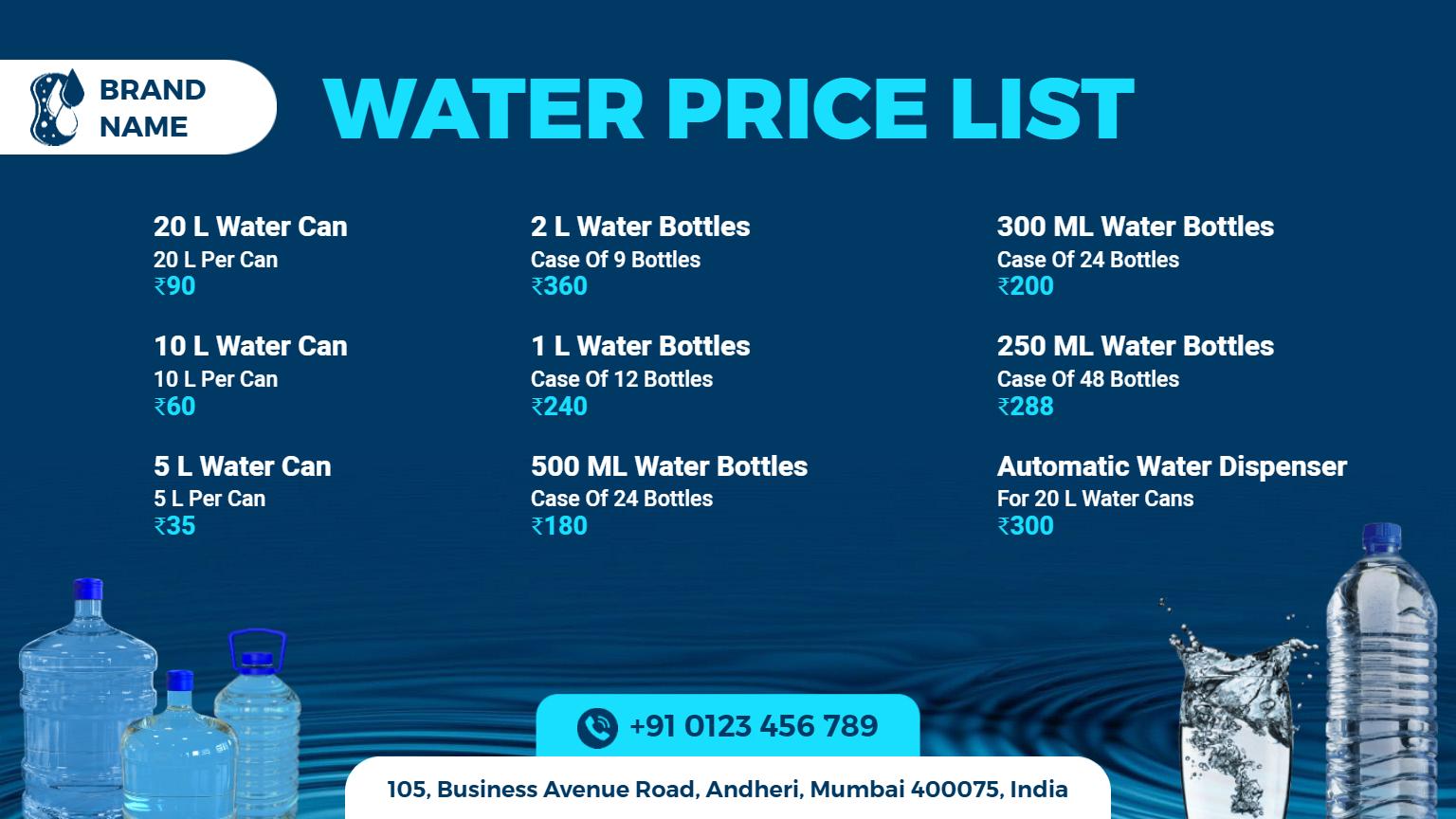 Minimalist Navy Water Price List Template