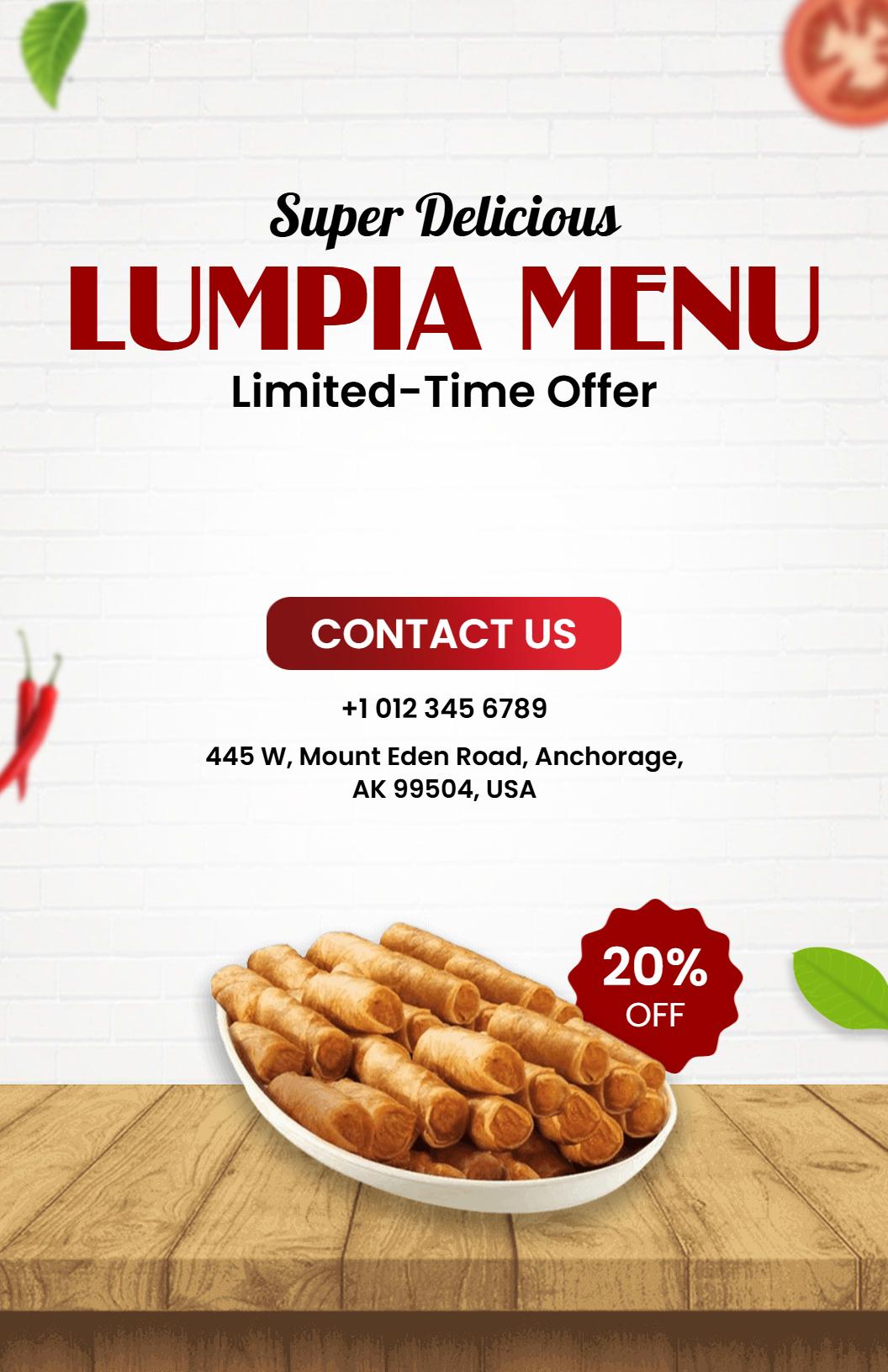 Minimalist Red and White Lumpia Offer Menu Template