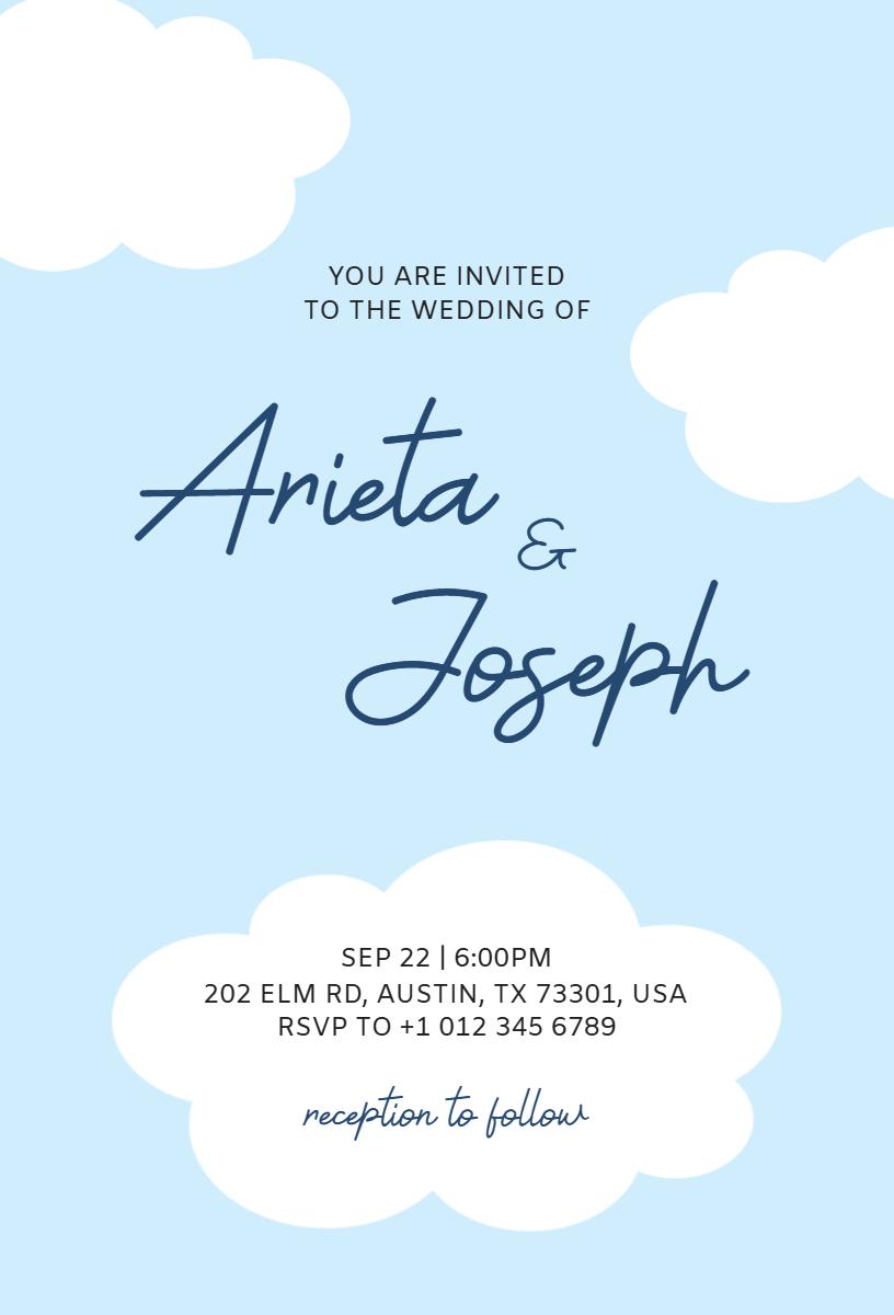 Minimalist Sky Blue Cloud Wedding Invitation Template