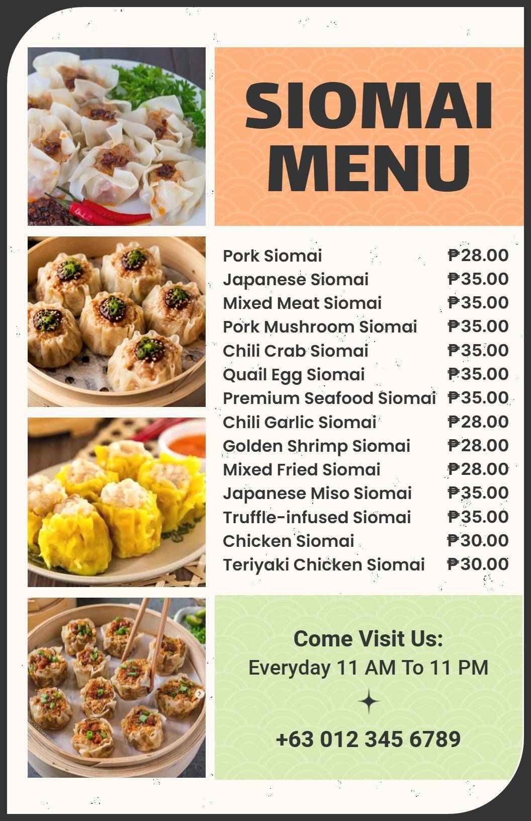 Minimalist Style Cuisine Siomai Menu Template