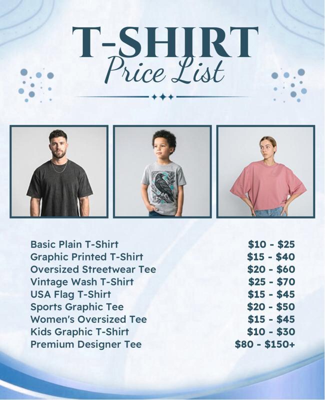 Minimalist T-Shirt Product Price List Display Poster Template