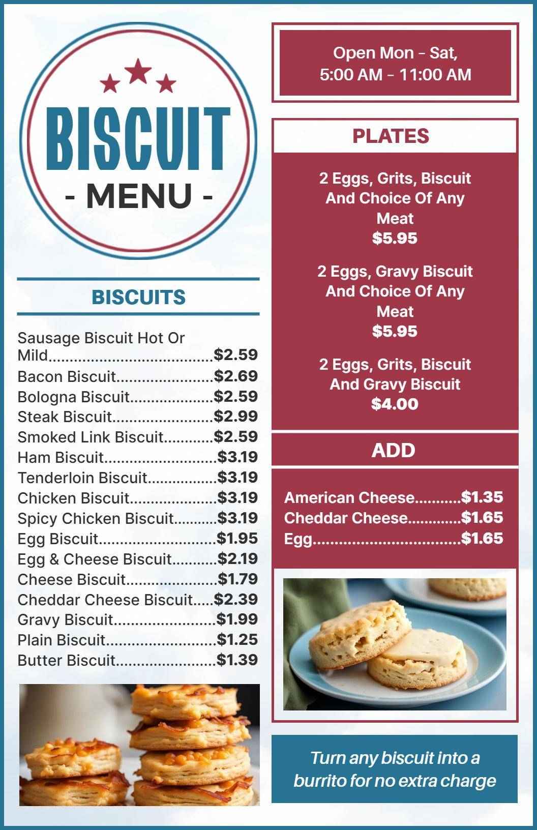 Minimalist Vintage Morning Biscuits Menu Template