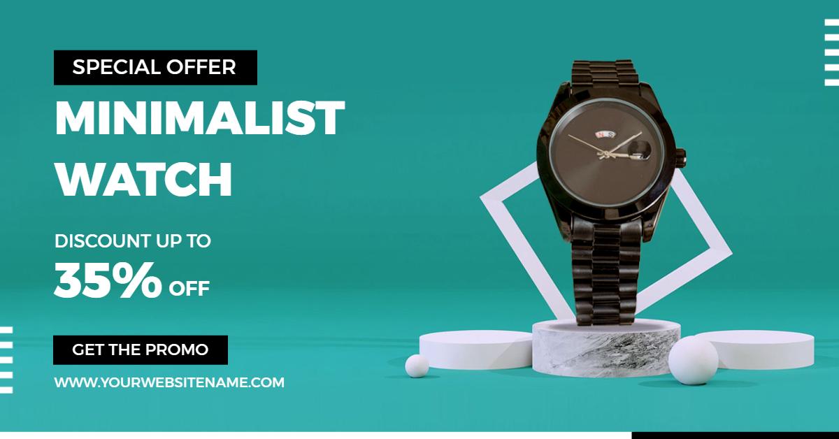 Minimalist Watch Promotion with Discount on Aqua Background Facebook Ad Template