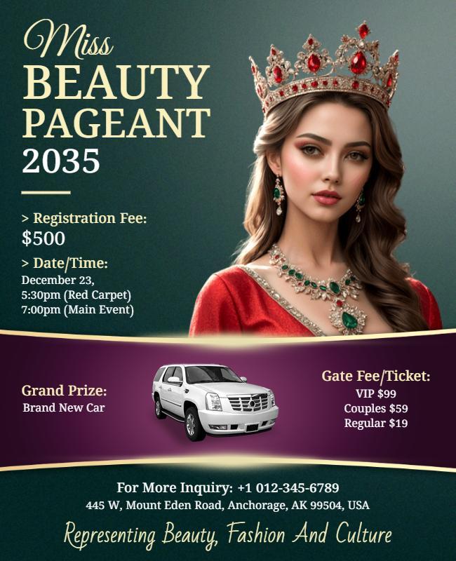 Miss Beauty Pageant Event Announcement Flyer Template