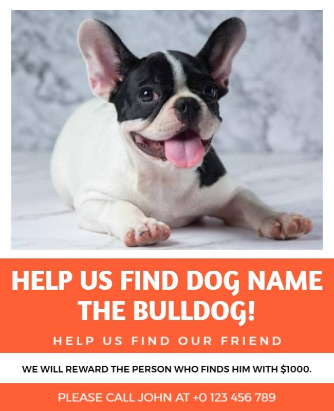 Missing Bulldog Reward Flyer Template