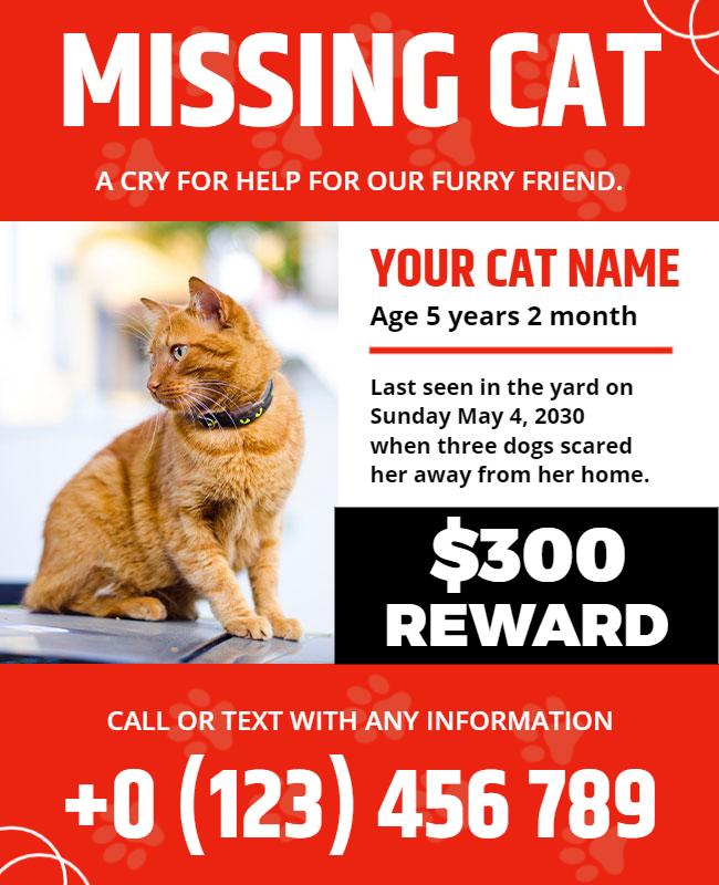 Missing Cat Notification Flyer Template