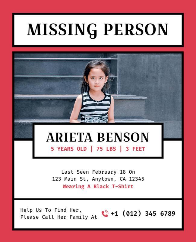 Missing Child Alert Flyer with Contact Information Template