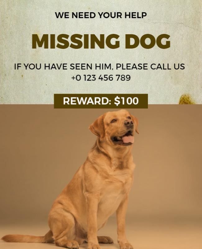 Urgent Help for Missing Dog with Reward Flyer Template