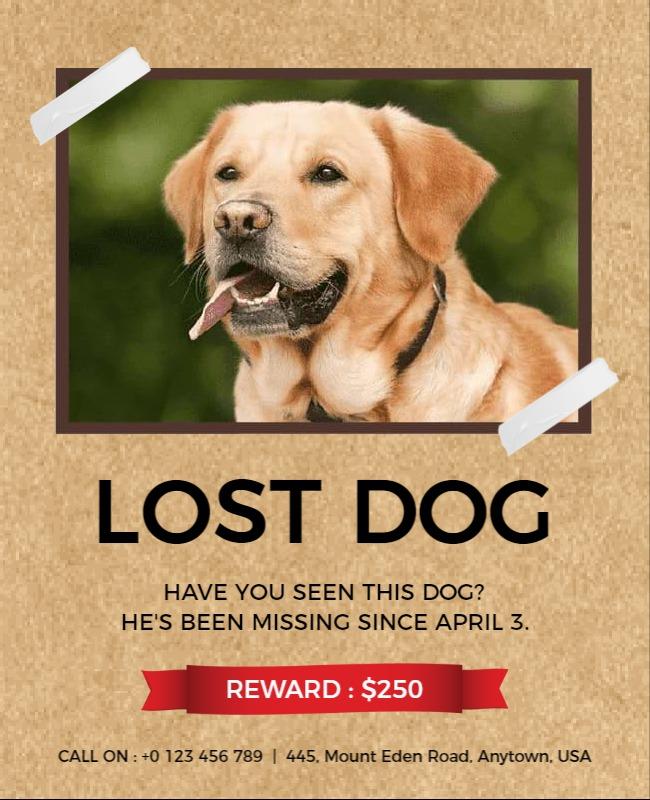 Heartfelt Brown Lost Dog Notice Flyer Template