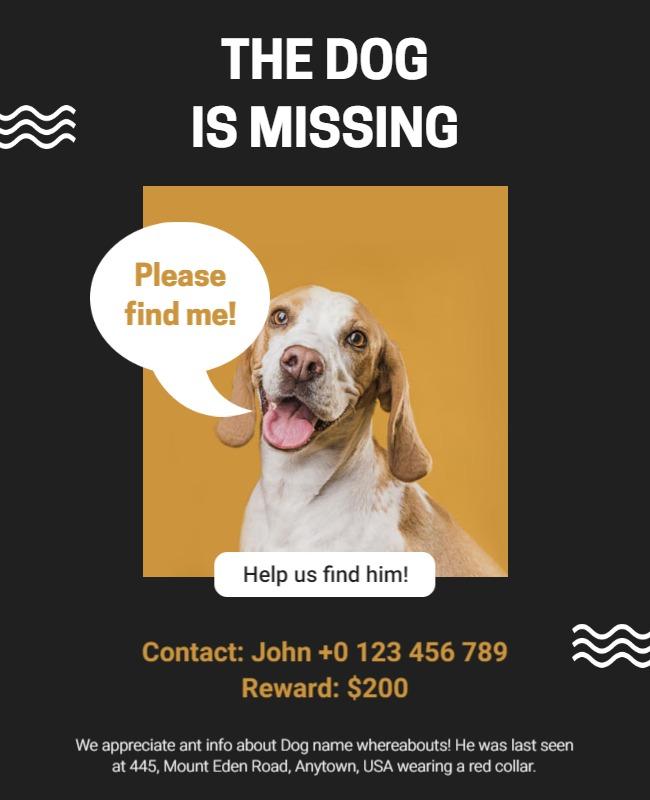 Friendly Yellow Missing Dog Announcement Flyer Template