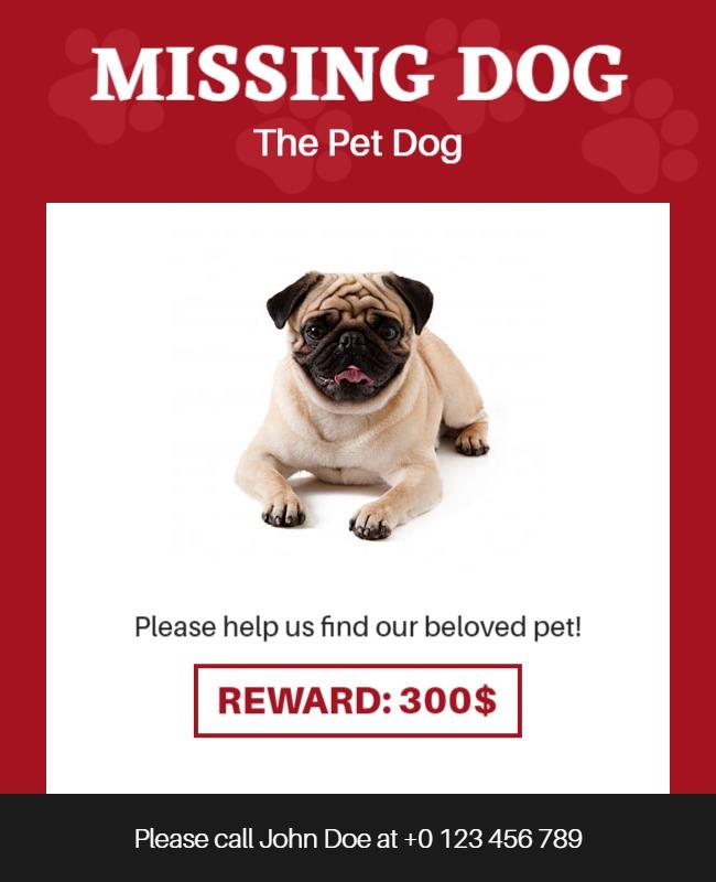 Missing Dog Reward Announcement Flyer Template