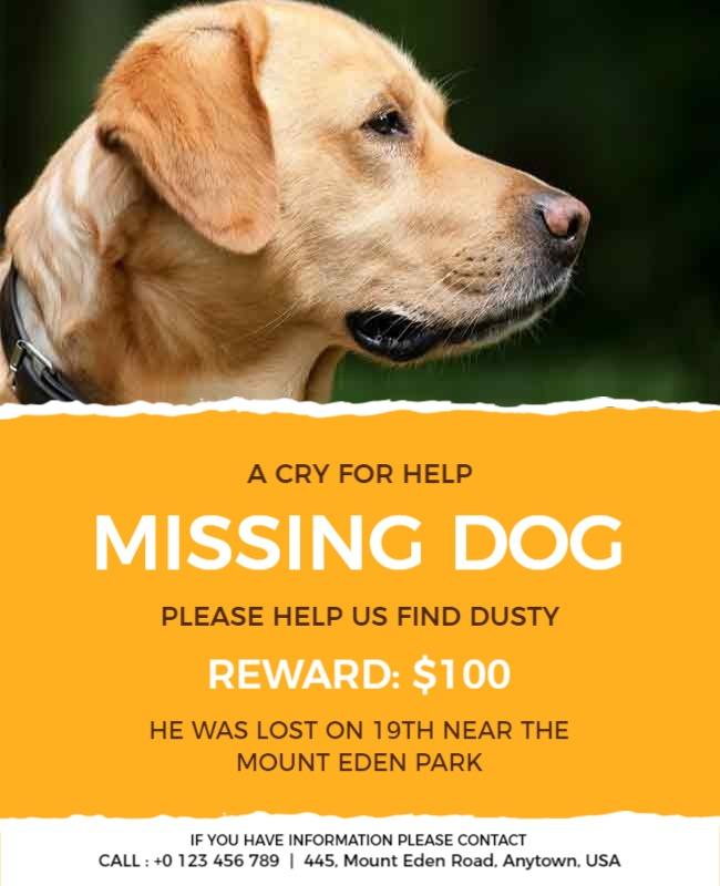 Missing Dog Reward Flyer with Contact Details Template