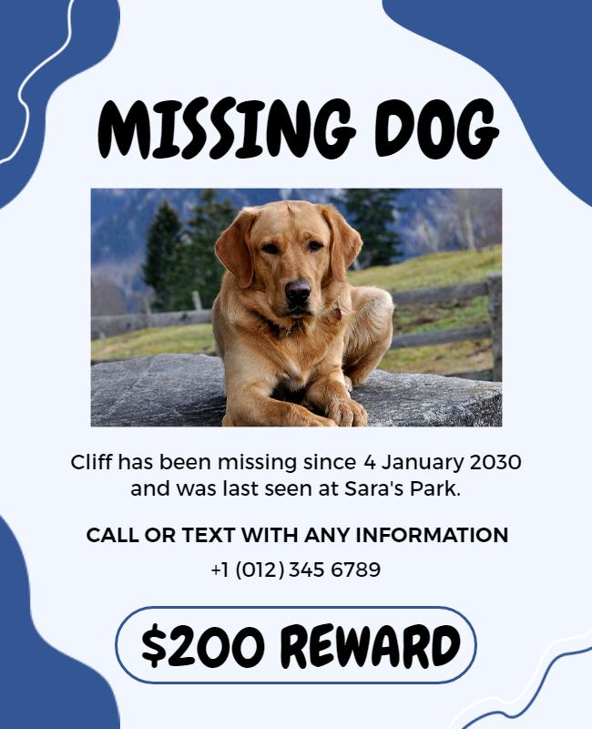 Playful Blue Missing Dog Announcement Flyer Template