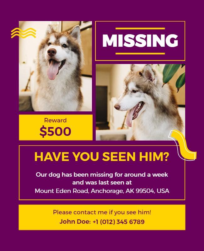 Missing Dog Reward Notice Flyer Template