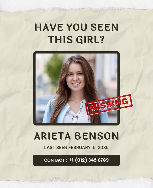 Concerned Missing Person Alert in Soft Beige Flyer Template