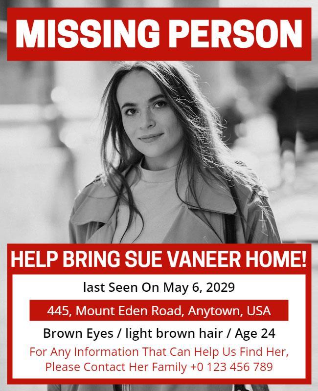 Urgent Black and Red Missing Person Alert Flyer Template