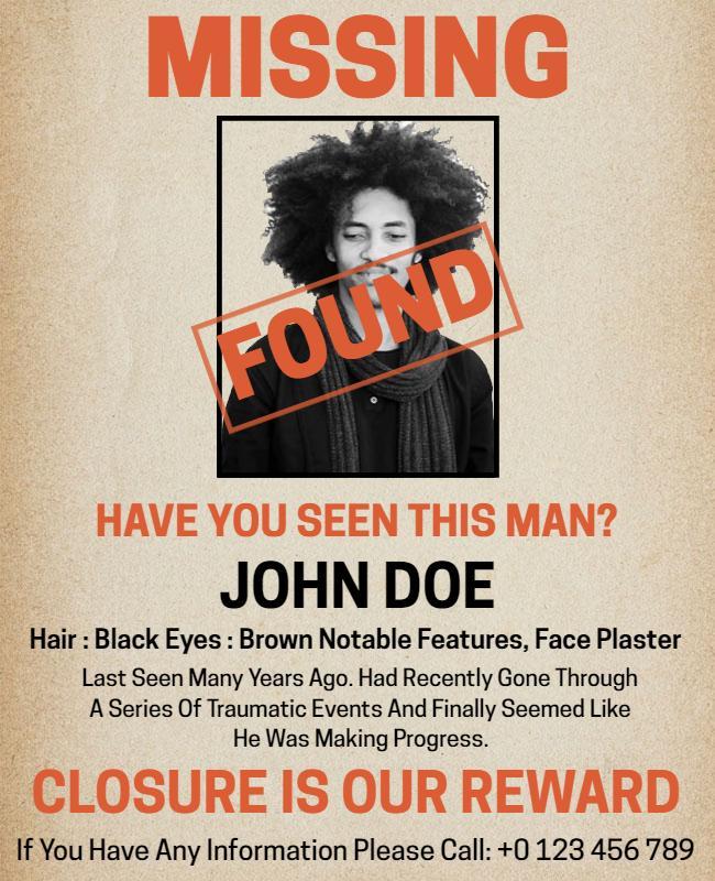 Missing Person Found Announcement Flyer Template