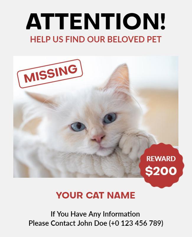 Missing Pet Alert Cat Flyer Template