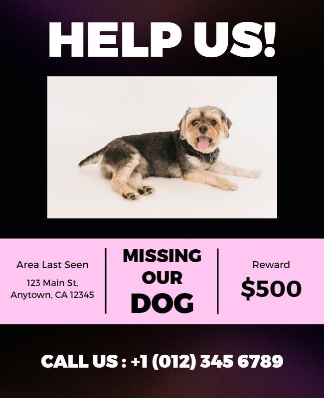 Bold Pink Missing Dog Reward Flyer Template