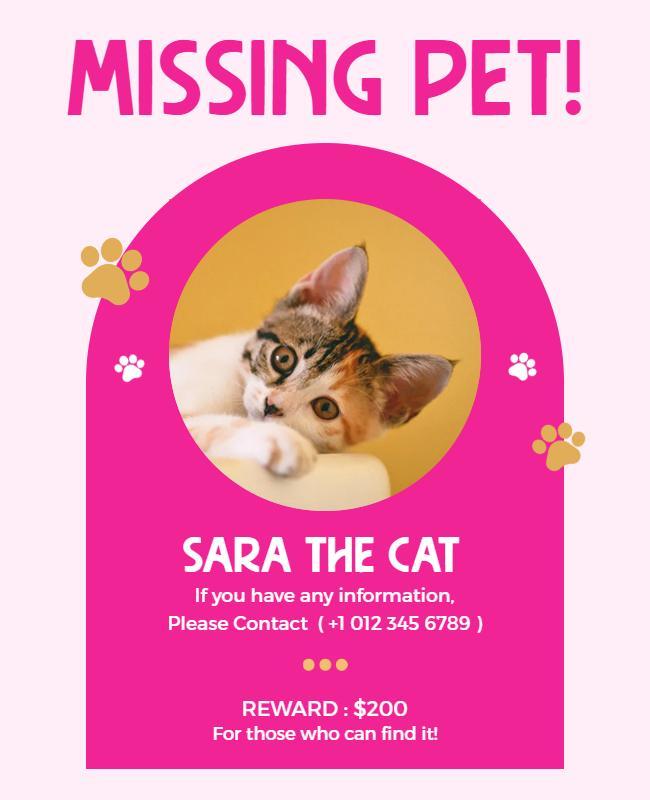 Missing Pet Cat Reward Flyer Template