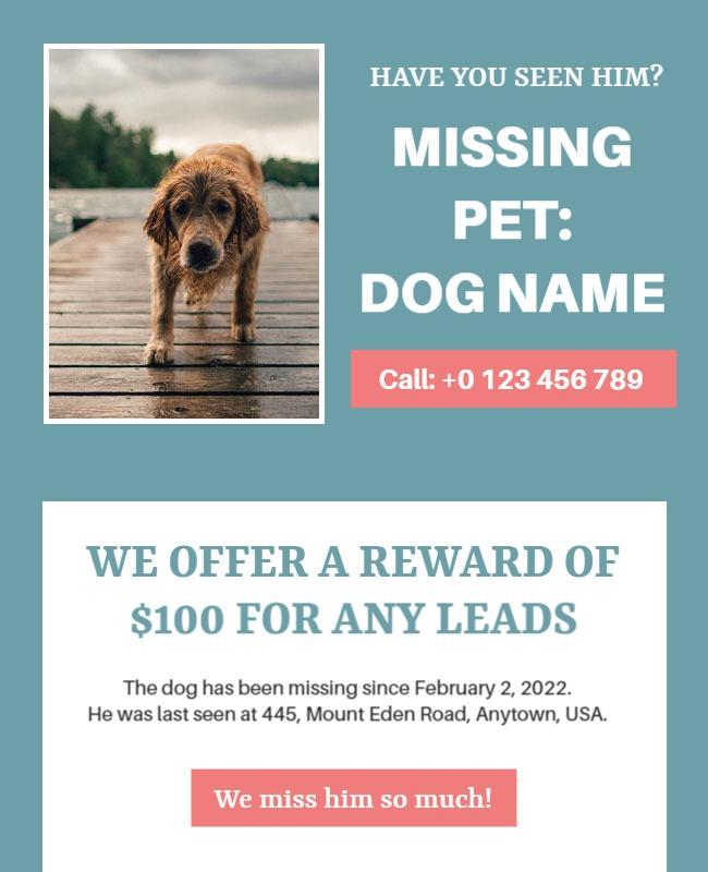 Missing Pet Reward Announcement Flyer Template