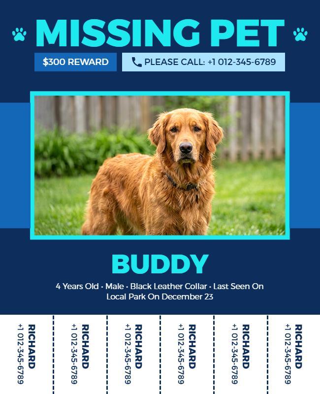 Missing Pet with Tear-Off Tabs Poster Template